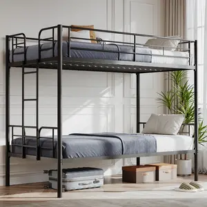 Twin Over Twin Metal Bunk Bed with Stairs & Safety Guardrails, Heavy-Duty Steel Frame, No Box Spring Needed, Space-Saving Bunk Beds