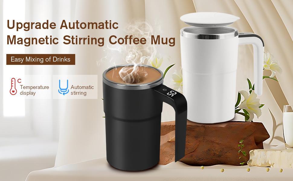 14oz Smart Self-Stirring Mug | USB Rechargeable Coffee Cup with LCD Temperature Display & Spill-Proof Lid,for Milk/Cocoa