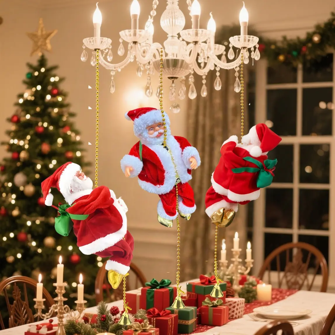 Classic Christmas Santa Claus Elevator Decorations, Battery Operated, Plastic Holiday Hanging Decorations, Batteries Provide Your Own, For Home, Kitchen, Mantel, Window, Party Supplies Gift Tree Climbing Music