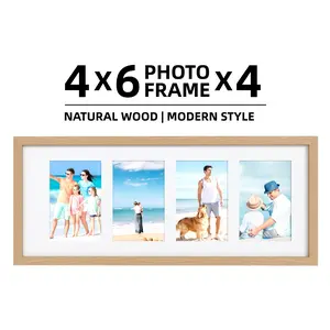 Wooden Collage Frame 8x20 Inch, Modern Frames, Holds Four 4x6 Photos with Matting, Ideal Gift & Memory Collection Display, Wall Hanging Decor, Home Decoration