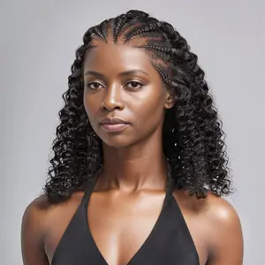 Line Hair 13x4 Lace Front Braided Wig, Human Hair, Half Cornrows & Half Deep Curly, Glueless & Knotless, Handmade, 14 Inch