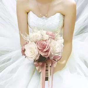 Bohemian Country Wedding Bouquets for Bride Bridesmaid, Artificial Roses Flowers Outdoor Wedding Decoration,Photography Props, Perfect for Weddings and Events Party Ceremony Anniversary Dinning Table Centerpieces Decor, Artificial Decorative Flowers
