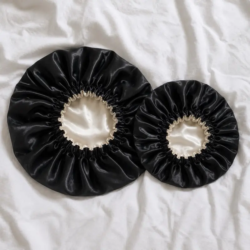 Handmade Black French Vanilla Reversible Satin Bonnet