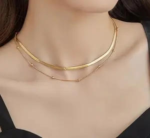 Elegant 18K Golden Plated Stainless Steel Necklace for Women - 2-Piece Double-Layer Chain, Lightweight, Hypoallergenic, Perfect for every Occasion