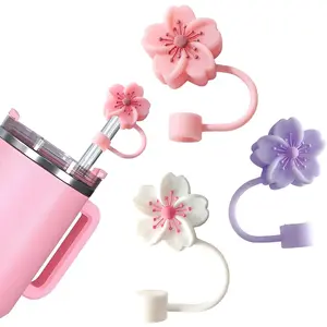 Silicone Straw Caps for 10mm Tumblers | Reusable Dust-Proof Straw Toppers Compatible with Stanley 30oz & 40oz Tumblers (Purple Flower 3pc)