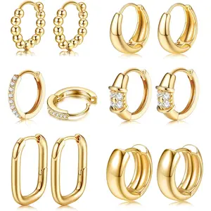 YADOCA Chunky Gold Hoop Earrings Set for Women 18K Plated Gold Filled Huggie Hoops Earrings Hypoallergenic Thick Lightweight Small Silver Hoop Earring Jewelry for Gifts