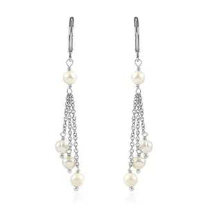 Freshwater Pearl Beaded Earrings in Stainless Steel