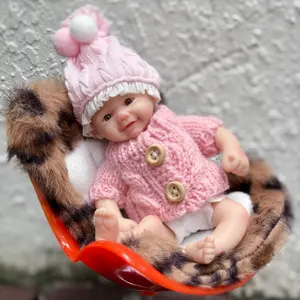 6 Inch Mini Palm Silicone Girl Reborn Dolls Painted Detailed Full Body Soft Solid Silicone Reborn Dolls For Daughter And Son's Birthday Gift