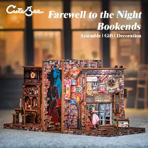 【FAREWELL TO THE NIGHT/BOOKENDS KIT/HOLIDAY GIFT/HANDMADE DIY TOYS/TIME-CONSUMING TOYS】CUTEBEE DIY bookcase with LED lights. Creative DIY toys. Bookcase decoration. Holiday gift with LED lights,cover dust