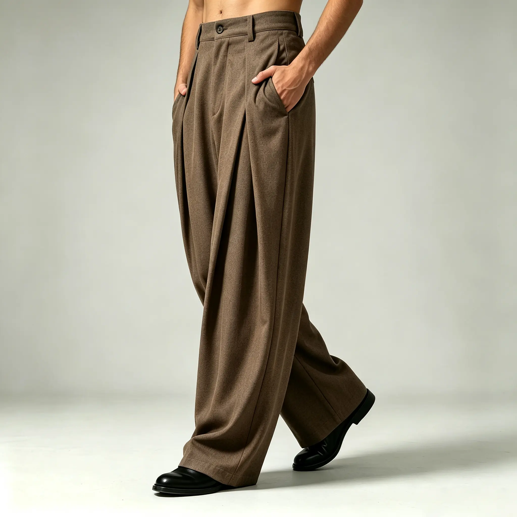 Men's High-Street Wide-Leg Dress Pants - Spring/Autumn Menswear, 3D Pleats, Oversized Floor-Length Drape, Slimming Zipper Design, Versatile Office-Casual Relaxed Trousers with Premium Fabric