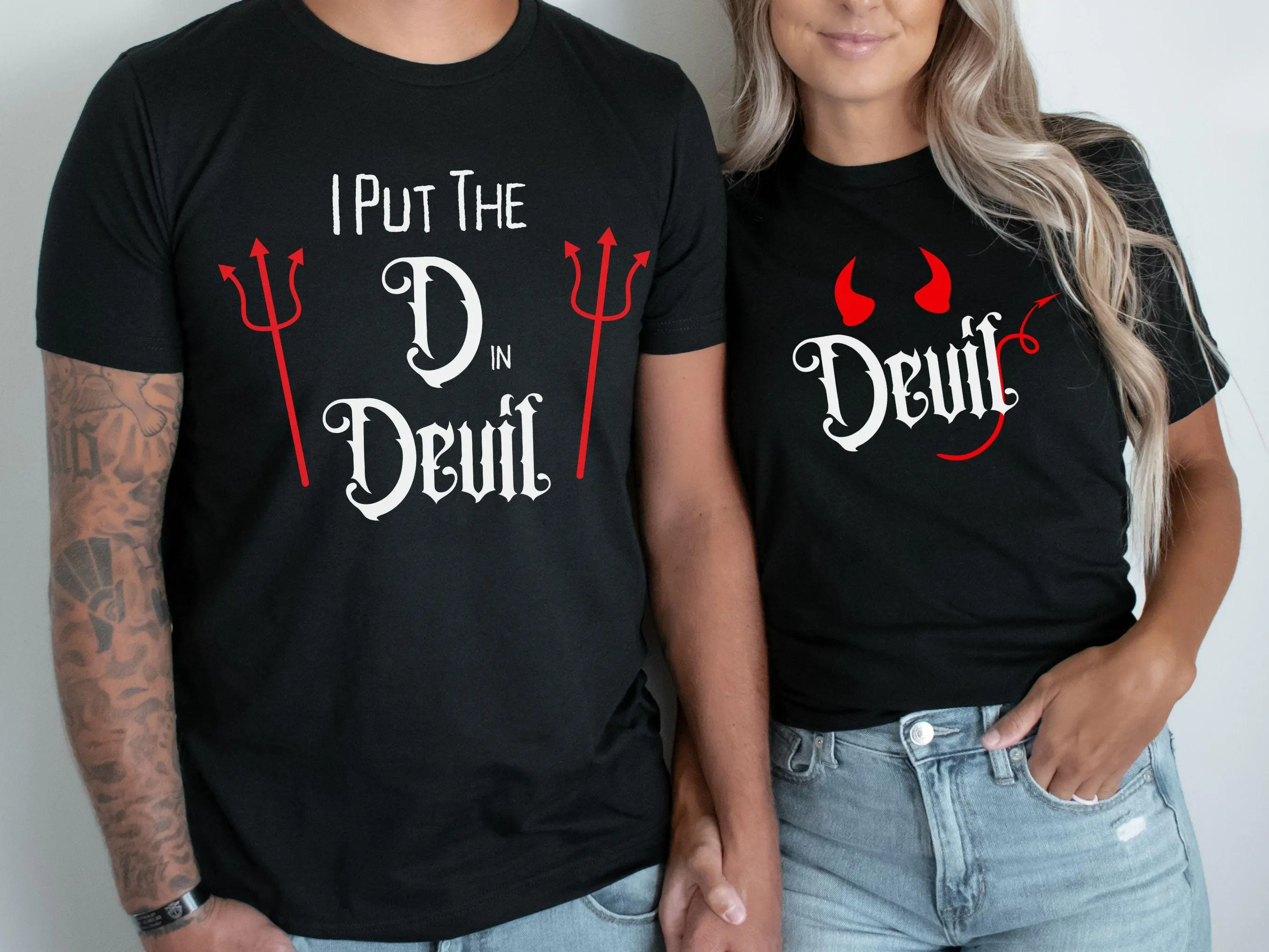Funny Halloween Matching Couple Costume Shirt, Cute Spooky Season Couple T-Shirt, His & Hers Halloween Party Tee, Mom & Dad Matching Halloween Gift