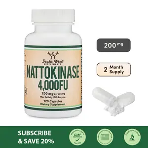 Double Wood Supplements Nattokinase 4000FU 200mg per Serving Max Activity FU Enzyme 120 Capsules for Cardiovascular Health & Healthy Blood Flow