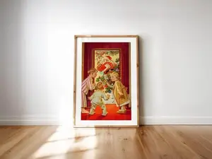 Kissing Santa Print Retro Christmas Art Funny Xmas Poster Holiday Decor