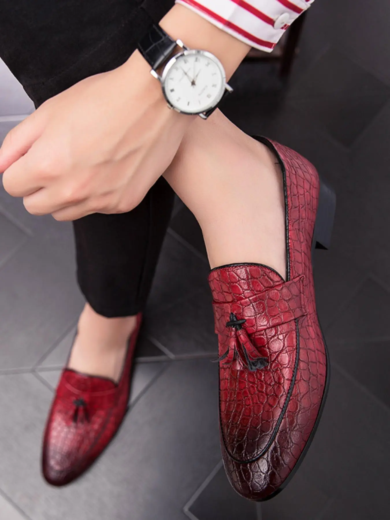 Men's Fashionable Plaid Pattern Slip-on Loafers, Casual Comfortable PU Leather Boat Shoes, Versatile Shoes, Business Style Loafers for Daily Wear, Boy, Pu Leather Footwear