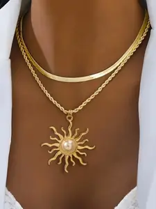 Women's Elegant Sun Design Pendant Necklace, Faux Pearl Jewelry, Fashion Jewelry for Party, Daily Clothing Decor, Trendy All-match & Exquisite Jewelry for Birthday Gift, Fashionable Accessory
