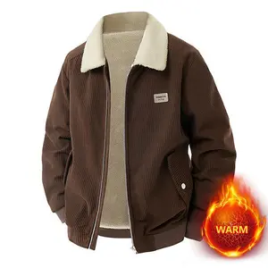 Men's Winter Faux Fur Collar Corduroy Jacket �C Warm Denim Coat with Sherpa Lining