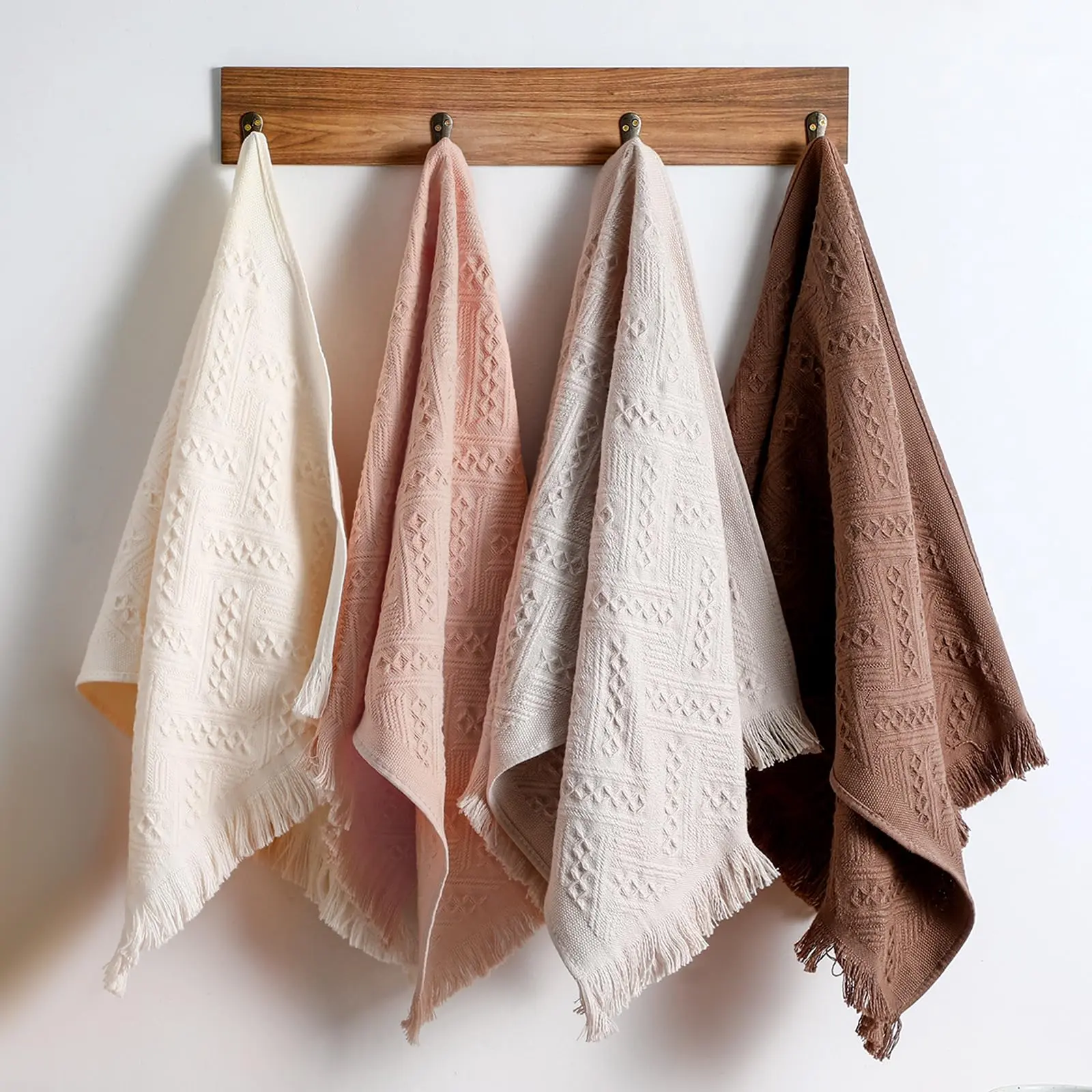 14x30 in Unisex 4-Pack Assorted Colored 100% Turkish Cotton Waffle Textured Soft Absorbent Hand Towels, Decorative Boho Charm for Bath/Kitchen, Farmhouse Bathroom Guest Gift (Beige, Gray, Curry, Pink)