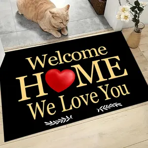 Welcome Home  Love You Letter Pattern Door Mat, Indoor Welcome Mat, 1 Count Non-slip Floor Rug, Decorative Area Rug, Rectangle Home Decorative Carpet for Living Room Bedroom Kitchen Bathroom