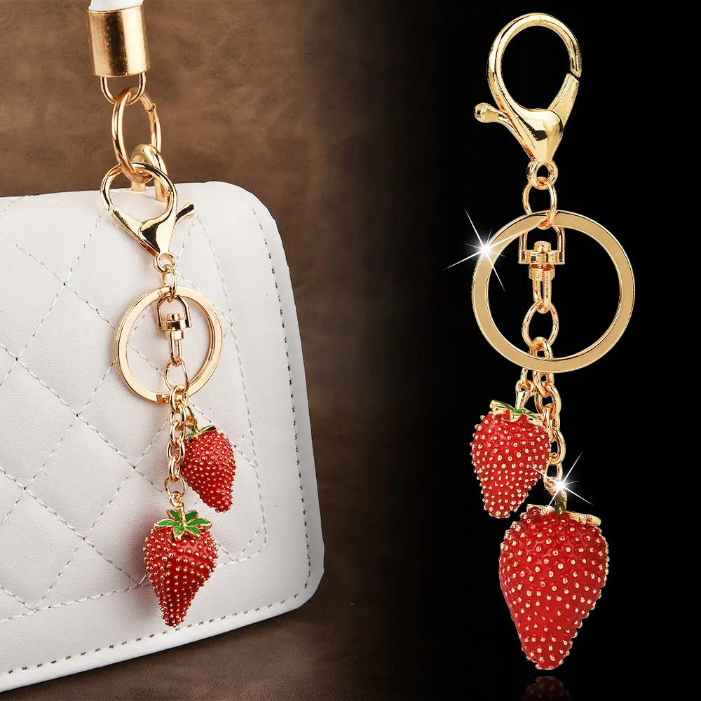 Cute Strawberry Keychain with Pink Bow, Aesthetic Alloy Bag Charm for Women and Girls, Trendy Car Keys Accessory Attachment, Thoughtful Gift Idea, Keychain Attachment