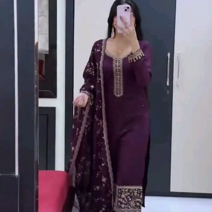 Lady's 3-Piece Salwar Kameez Suits, Stylish Blouse-Included Women's Clothes Set