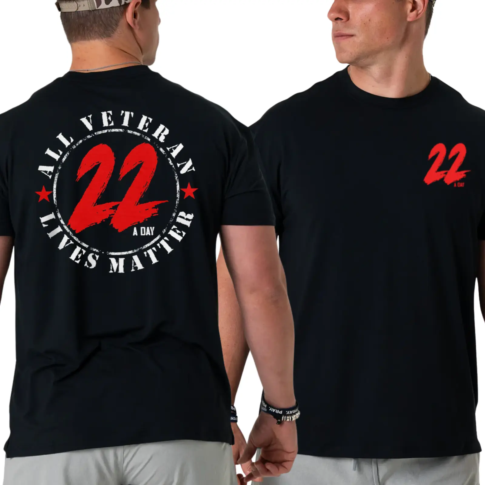22 A Day All Veteran Lives Matter T-Shirt, 2 Sides Bold Red Graphic Design, Patriotic Military Support Tee, Honor Veterans Awareness Soft Cotton Blend Shirt for Men & Women