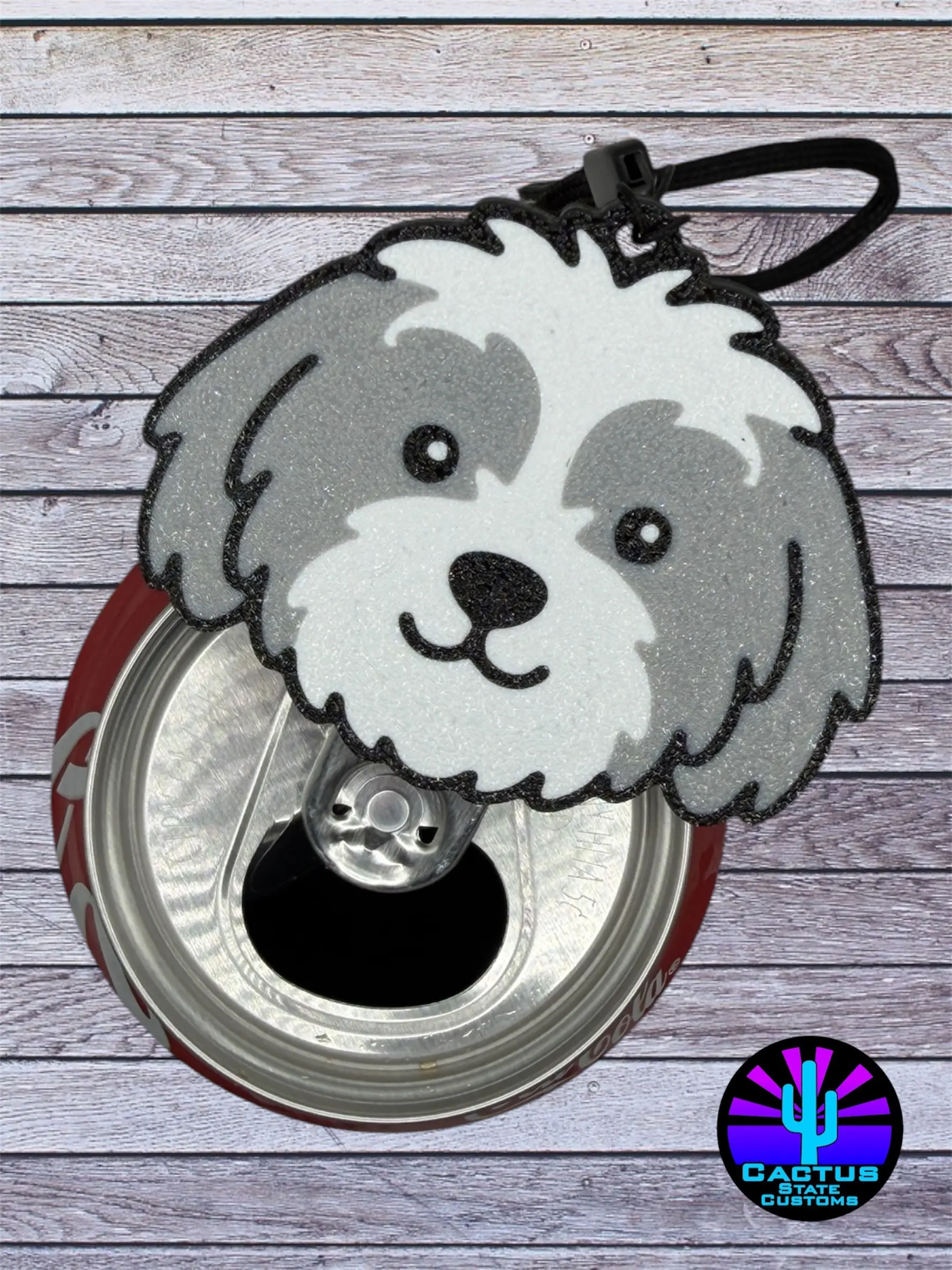 Pop Pals! Grey Golden Doddle Dog! Easily opens can tabs for anyone! Cute soda can tab opener help for kids, long nails, fun assistive cat gift.