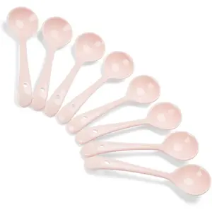 Set of 8 Pink Large Ceramic Soup Spoons with Deep Oval Hook Design for Ramen Pho Wonton Dumpling Miso Asian Chinese Japanese Soup