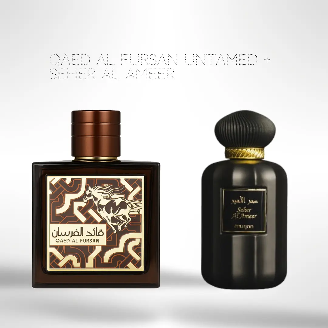 Qaed Al Fursan Untamed + Seher Al Ameer Eau de Parfum – 2 x 100ml (3.4 fl oz) – Bold & Elegant Fragrance Duo
