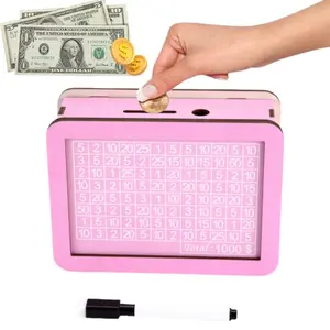 Wooden Money Saving Box with Money Target & Numbers, Retro Design, Ideal for Adults & Kids, Portable Cash Storage Solution, Cash Coin Jar, Wooden Savings Box