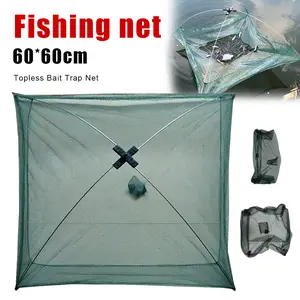 60x60cm Portable Fishing Net Folding Bait Trap Net Shrimp Minnow Crawfish Dip Net Crab Cast Net Trap Fishing Tackle Accessories