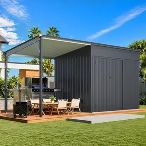 【1 to 2 packages arrived at different times】YODOLLA Outdoor Open-Sided Storage Shed, 3x5 / 4x6 /6x8 Sheds & Outdoor Storage, 2-in-1 Tool Shed with Pergola Gazebo