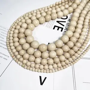 Natural White River Jasper Ivory Jade Gemstone Smooth Round Loose Beads For DIY Jewelry Making Desig Handmade Crafts Bracelet, Necklace, Earrings AAA Quality 15.5 Inches Long, Semi Precious Stone, Spacer beads