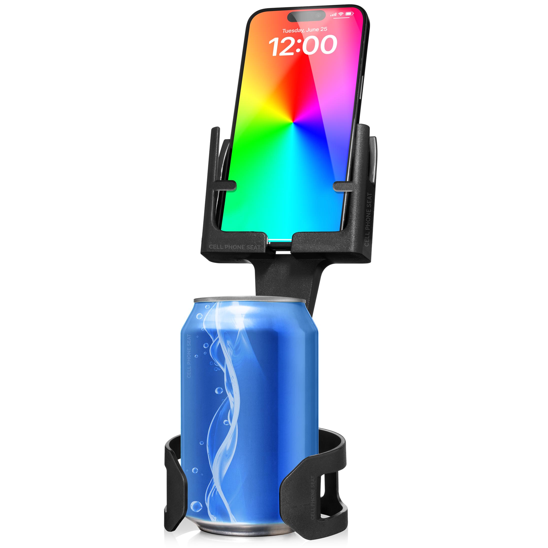 MIDNIGHT BLACK Cell Phone Seat Smartphone Cup Holder Phone Mount - USA Made Phone & Cupholder Stand Fits Phones with or Without Cases Vertical or Horizontal and Doesn't Block Cup Holder Charging Cord Access Flex to Fit Base Round Cellphone Accessories