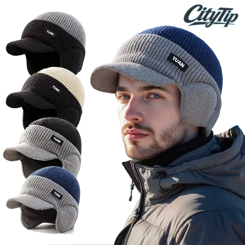 2PCS Men’s Winter Hat & Ear Muffs Set, 2-in-1 Warm Cold Weather Hat with Ear Protection, Cozy Winter Accessories for Men, Outdoor Hat for Walking, Hiking, Camping, Cycling, Travel & Daily Wear, Winter Gift Idea
