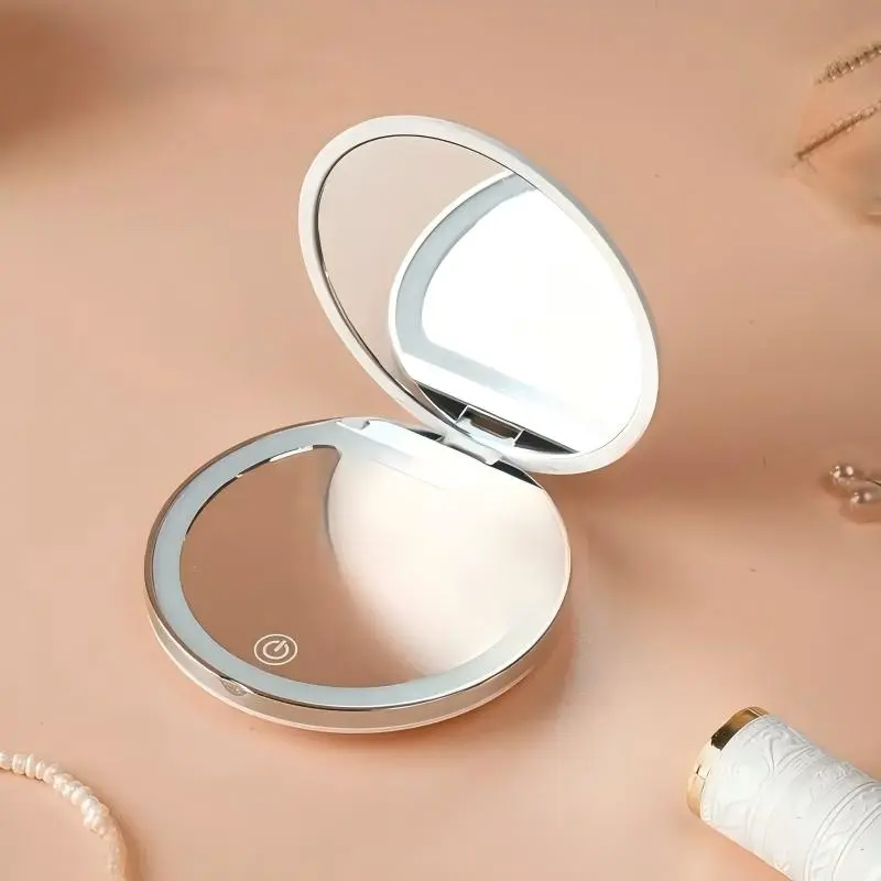 Portable Foldable Makeup Mirror with LED Light, USB Rechargeable Compact Travel Mirror for Women, Pocket Size Makeup Tools, Ideal for Travel & Everyday Use #Summerwins #DealsForYouDays