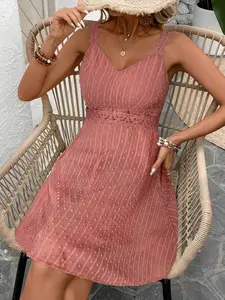 Women's Vacation Casual Lace Patchwork Spaghetti Strap Short Dress ,Summer Dress