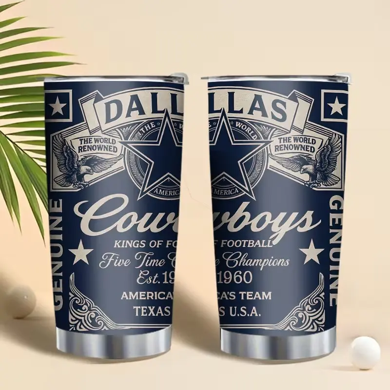 Dallas Blue Star Style Tumbler Cup, Vintage Texas Football Inspired Travel Mug, Cowboy Theme Gift For Dad Husband Brother, Game Day Drinkware Gift