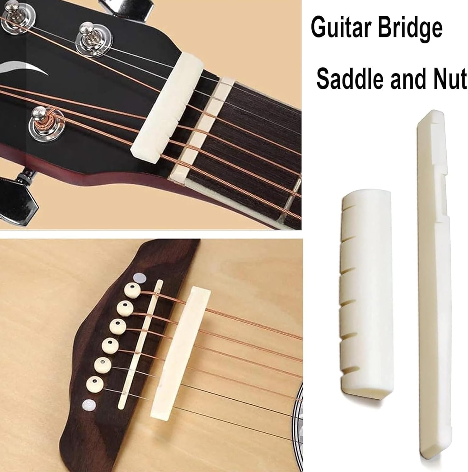 Acoustic Guitar Accessories Kit with Strings, Picks, Capo, Bridge Pins, Nut, Saddle, and 3-in-1 String Winder Cutter Pin Puller