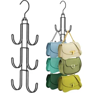 Purse Hanger Organizer for Closet, Handbag Hanging Organizer, Rotatable Purse Rack Space Saving Bag Hangers, Hooks for Bags Hats Belt Tie Scarfs