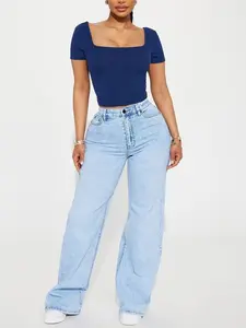 Make My Day Stretch Wide Leg Jeans - Light Wash