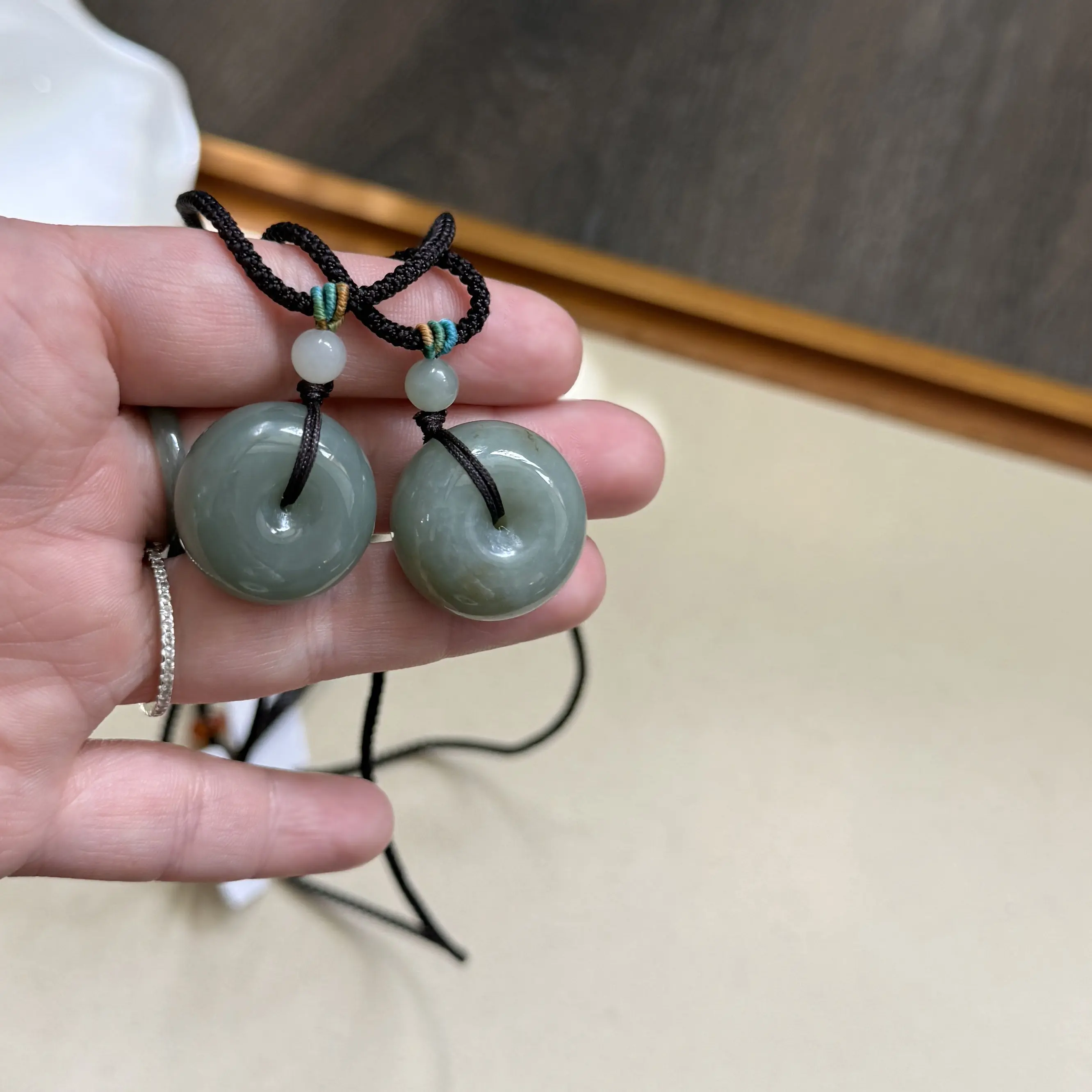 Large Size Natural Hetian Jade Necklace, Lucky Donut Nephrite Pendant Green Imperial Jade