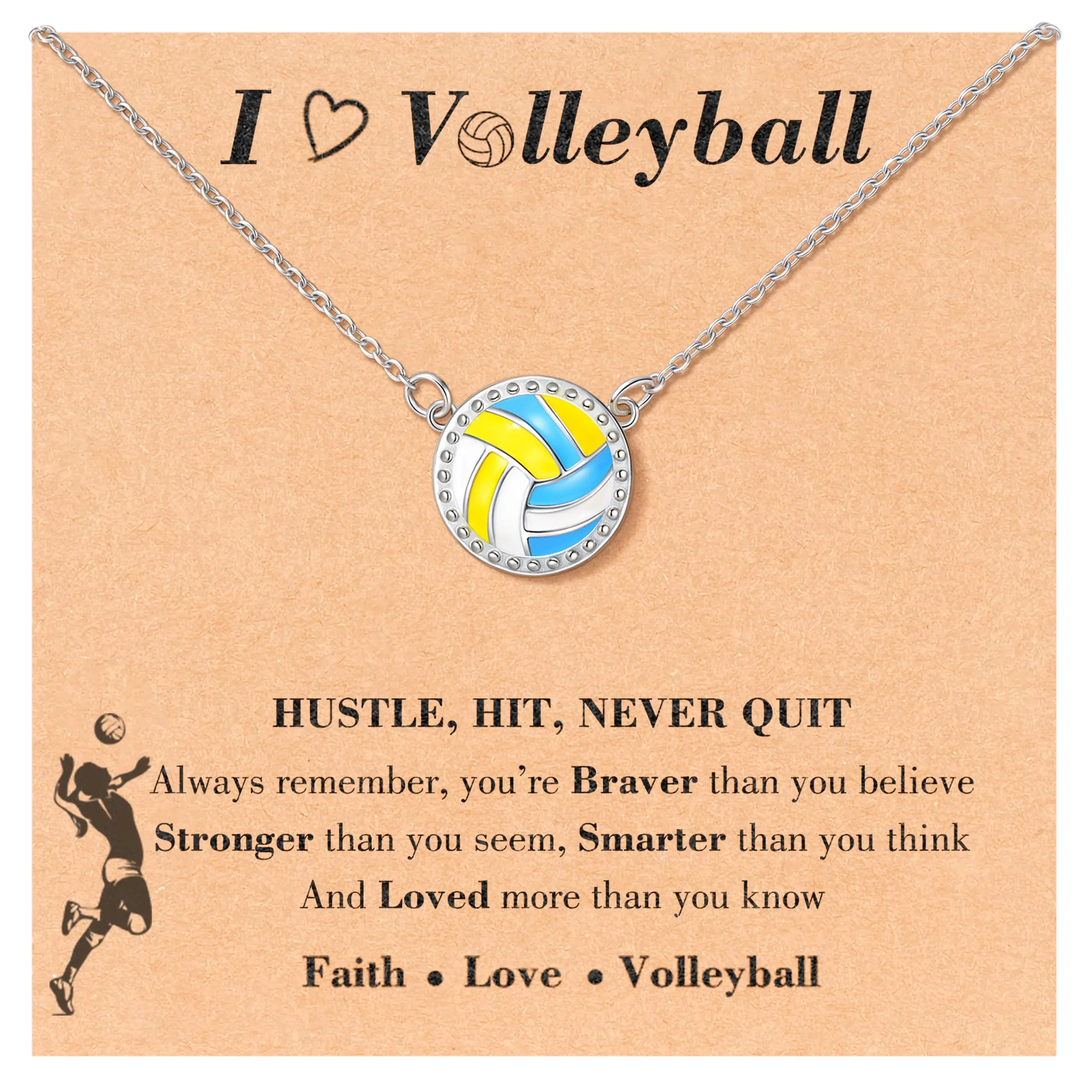 Silver Plated Volleyball Necklace for Teen Girls, Dainty Enamel Pendant, Inspirational Hypoallergenic Jewelry Gift for Players, Casual, Female, Youth, Birthday Gift