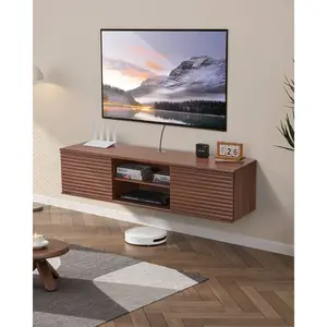 fathersdaygift  VEVOR Floating TV Stand, 60 Wall Mount Entertainment Center with Adjustable Shelf Sliding Doors, 2 Tiers Floating TV Shelf with Storage Cabinet for DVD Player, Cable Box, Game Console, Walnut