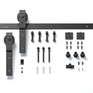 40" Bi-Folding Sliding Barn Door Hardware Kit for 2 Doors,Smoothly&Quietly,Black Track J Shape Roller-[Doors not Included] tools tarp
