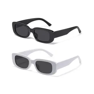 2 Pairs Y2K Rectangle Black White Sunglasses for Women Men, Trendy Retro 90s Oversized Fashion Square Frame Sunglasses, Unique Chic Stylish Shades Cute Design for Y2K Outfits Accessories