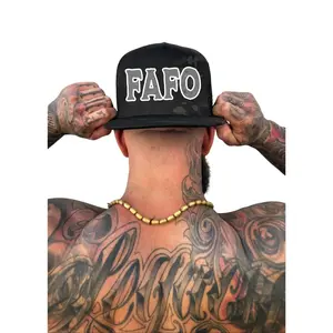 TheDriveClothing FAFO White & Grey Black Camo Flat Bill Snapback Hat – Mesh Back Trucker Cap, Black Camo Hat with White Grey Print, Structured Streetwear Headwear