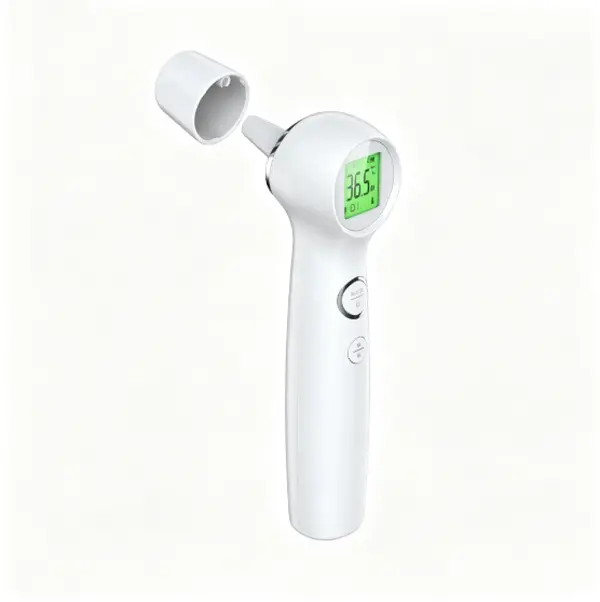 Rapid-scan infrared ear and forehead thermometer, digital temperature scanner, with silent mode, backlit LCD screen, and switchable °C/°F settings; suitable for all ages