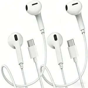 2-Pack USB Type C In Ear Earphones for iPad Pro and iPhone 15/16/17, HiFi Stereo Sound with Microphone and Volume Control, Perfect Quality for Music Enthusiasts, Earbuds