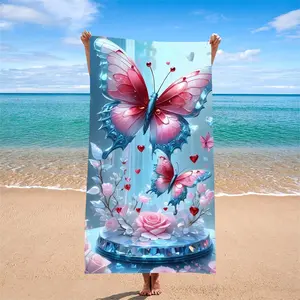 Dreamy Crystal Butterfly Rose Beach Towel, Quick-Dry Bath Towel for Beach Photos, Reusable and Durable, Perfect for Summer Vacations