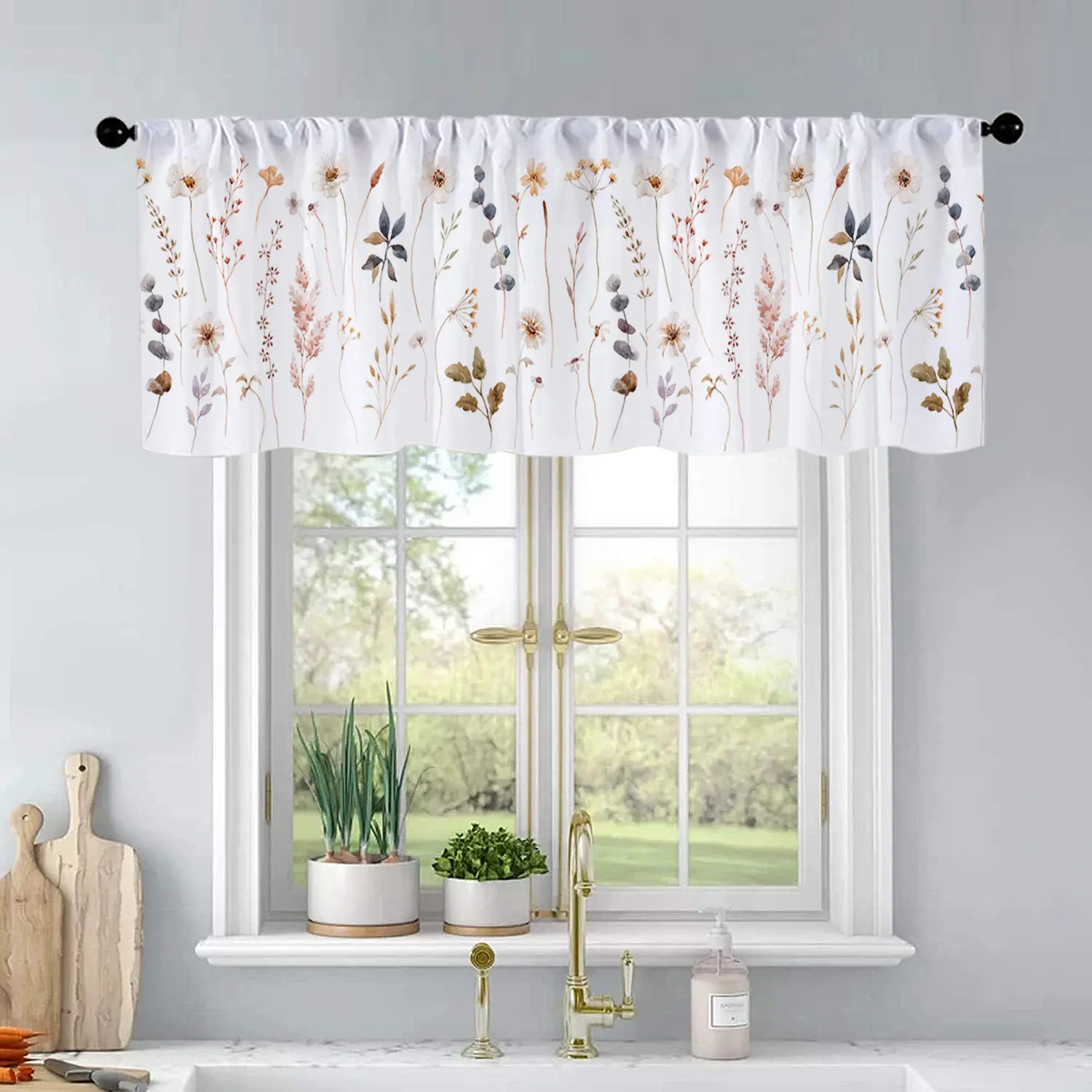 1Pc Minimalist floral watercolor painting printed kitchen curtains Window Curtain living room bedroom bathroom home decoration Curtain For Windows Window Hanging 54 * 18 inches Home Decorative Curtain